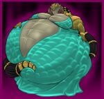  2022 ammit_(moon_knight) anthro bandage belly big_belly big_breasts breasts claws cleavage clothed clothing crocodile crocodilian crocodylid deity dress female hand_on_stomach hands_on_stomach hectorthewolf hi_res hyper hyper_belly jewelry looking_at_viewer morbidly_obese morbidly_obese_anthro morbidly_obese_female obese obese_anthro obese_female overweight overweight_anthro overweight_female reptile scalie solo 