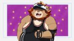  2022 anthro belly blush clothing cocochu_samo eyes_closed felid hat headgear headwear hi_res humanoid_hands lifewonders lion male mammal overweight overweight_male pantherine shirt solo tokyo_afterschool_summoners topwear vapula_(tas) video_games 