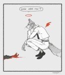  ambiguous_gender anthro blood bodily_fluids canid canine canis clothed clothing coyote duo english_text faceless_character footwear halo hi_res male mammal mucknagabe shoes small_wings text wings 