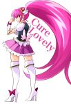 aino_megumi ass back boots character_name cure_lovely frills full_body hair_ornament happinesscharge_precure! heart heart_hair_ornament high_heels looking_at_viewer looking_back magical_girl pink_eyes pink_hair pink_skirt ponytail precure puffy_short_sleeves puffy_sleeves shirt short_sleeves simple_background skirt thigh_boots udukikosuke vest white_background white_footwear white_shirt wide_ponytail 