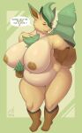  2022 anthro big_breasts breasts eeveelution female generation_4_pokemon harnny hi_res holding_breast huge_breasts leafeon nintendo nude overweight overweight_female pokemon pokemon_(species) solo thick_thighs video_games 