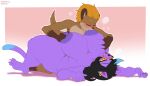  anthro big_breasts black_hair blush bodily_fluids breast_grab breast_play breast_suck breasts brown_body brown_fur catty_(undertale) duo ear_piercing ear_ring eyes_closed felid female fur hair hand_on_breast hi_res larger_female looking_at_another lutrine lying male male/female mammal mustelid nipple_fetish nipple_grab nipple_play nipple_suck nipples on_back orange_hair piercing purple_body purple_fur ring_piercing rufus_(sparkpad) schwoo size_difference smaller_male sucking sweat thick_thighs undertale_(series) 