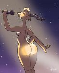  absurd_res antelope anthro blonde_hair bovid breasts butt butt_focus disney eyes_closed female gazelle gazelle_(zootopia) hair hi_res holding_microphone holding_object klovs mammal microphone multicolored_body nude rear_view scut_tail short_tail side_boob simple_background singing solo thick_thighs two_tone_body zootopia 