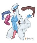  2022 absurd_res animal_genitalia animal_penis anthro arms_tied balls bdsm blue_body blue_penis blue_scales blue_spikes blush bodily_fluids bondage bound brown_penis disembodied_penis dripping equine_penis erection gag gagged generation_2_pokemon genital_fluids genitals group half-closed_eyes hands_behind_back hands_tied hands_tied_behind_back head_spikes hi_res kneeling legendary_pokemon long_tail lugia male male/male narrowed_eyes navel nintendo on_ground patreon patreon_logo penis pink_penis pokemon pokemon_(species) precum precum_drip redishdragie ring_gag saliva saliva_drip saliva_on_penis saliva_on_tongue saliva_string scales signature simple_background spiked_tail spikes spikes_(anatomy) submissive submissive_anthro submissive_male tapering_penis thick_tail video_games white_background white_body white_scales white_spikes 