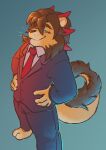 anthro clothing dragon felid foulex_(character) green_eyes hi_res hybrid katzenfaust lion male mammal necktie pantherine simple_background solo standing suit