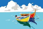  artworksmil blue_sky boat cloud cloudy_sky no_humans ocean original outdoors painting_(medium) scenery sky traditional_media watercolor_(medium) watercraft 