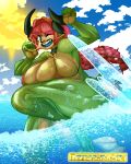 absurd_res animal_humanoid anthro beach big_breasts big_butt bikini blue_eyes blue_tongue breasts butt claws clothed clothing collar countershade_face countershade_torso countershading detailed_background digital_media_(artwork) dragon dragon_humanoid eigaka female fingers front_view frozenartifice genitals glistening glistening_body green_body green_scales hair hi_res horn huge_breasts huge_butt humanoid long_ears long_hair lying markings mostly_nude multicolored_body multicolored_scales navel nina_(eigaka) nude on_side open_mouth outside partially_submerged pink_hair pussy reptile scales scalie seaside sky slightly_chubby smile solo string_bikini swimwear tan_body tan_scales teeth thick_thighs tongue topwear two_tone_body two_tone_scales water wet wide_hips 