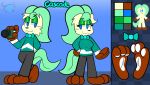 3_toes anthro barefoot bow_tie camera cascade_(mintytempest) duo eeveelution feet feet_together female generation_4_pokemon half-closed_eyes hi_res leafeon male male/female mintytempest model_sheet narrowed_eyes nintendo pokemon pokemon_(species) smile smug soles toe_curl toes