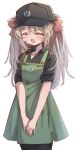  1girl :d ^_^ apron black_cap brown_hair closed_eyes green_apron hair_ribbon indie_virtual_youtuber long_hair neuro-sama own_hands_together red_ribbon ribbon rune_(dualhart) smile solo starbucks virtual_youtuber 