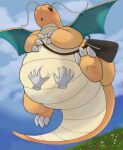1_horn 2022 :o absurd_res ambiguous_gender antennae_(anatomy) bag belly belly_grab belly_rub belly_squish big_belly big_tail biped blush claws cloud digital_drawing_(artwork) digital_media_(artwork) disembodied_hand dragon dragonite duo feet feral flower flying generation_1_pokemon grass hand_on_stomach hi_res horn looking_down low-angle_view membrane_(anatomy) membranous_wings multicolored_body nintendo nude open_mouth orange_body overweight overweight_ambiguous overweight_feral plant pokemon pokemon_(species) scales scalie semi-anthro sky soles solo_focus squish tail tan_body tan_scales two_tone_body wings xeniyy