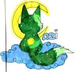 2020 azimoert back canid canine cloud fox green_body male mammal moon traditional_media_(artwork)