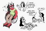  anthro bottomwear charlie_buckley clothed clothing digital_media_(artwork) disability dragon duo fangs felid fully_clothed hair hi_res horn line_art long_hair male mammal pantherine pants patshi shirt sigmund_buckley simple_background sitting smile tank_top text tiger topwear trans_(lore) trans_man_(lore) wheelchair 