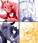  4girls 4others animal_ears blake_belladonna braid braided_ponytail cat_ears chinese_zodiac claws dragon dragon_horns eastern_dragon fangs feathers highres horns kyrus_hiki long_hair multiple_girls multiple_others one_eye_closed ruby_rose rwby scar scar_across_eye scarf sharp_teeth short_hair smile spines tail talons teeth weiss_schnee whiskers wings yang_xiao_long year_of_the_dragon 
