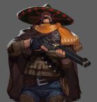  1boy beard_stubble copyright_request cowboy_shot fl_(l-fl) gun hat holding holding_gun holding_weapon large_belt long_mustache male_focus medium_hair official_art old old_man solo sombrero thick_eyebrows thick_mustache weapon weapon_request wrinkled_skin 