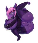  big_breasts bodily_fluids bottomwear breasts clothing genitals goblin hair hi_res humanoid lactating legwear like_damn_bro_look_at_those_hotdog_buns pink_hair plump_labia purple_body purple_skin pussy short_stack skirt slightly_chubby smug stockings thick thigh_highs vivianne 