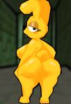 2024 anthro big_breasts big_butt breasts butt digital_drawing_(artwork) digital_media_(artwork) female hi_res lagomorph leporid lewdewott looking_at_viewer mammal mips narrowed_eyes rabbit rear_view short_stack solo standing tail thick_thighs yellow_body