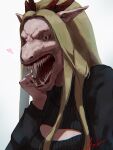  1girl absurdres blonde_hair chinese_zodiac cleavage_cutout clothing_cutout dragon_girl fangs highres horns hylran0427 long_hair monster_girl original pointy_ears saliva solo year_of_the_dragon 