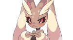  2022 anthro black_clothing black_sclera blush bodily_fluids clothing drunk_oak fingers_together generation_4_pokemon hi_res lopunny multicolored_ears narrowed_eyes nintendo pokemon pokemon_(species) red_eyes solo sweat two_tone_ears video_games 