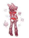  1boy animal_ears animalization boots bow e.g.o_(project_moon) es_limbus from_behind heathcliff_(project_moon) highres limbus_company looking_at_viewer male_focus meursault_(project_moon) pants project_moon rabbit_ears rabbit_tail sack scarf simple_background solo star_(symbol) sweater tail white_background 