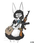 2022 accessory ak-47 anthro assault_rifle blue_ribbon bow_ribbon chimera clock clothed clothing digital_media_(artwork) english_text eyewear female fingers fur fur_tuft glasses gloves grey_hair gun hair handwear hi_res holding_gun holding_object holding_weapon hybrid inner_ear_fluff maid_uniform mammal morgan&#039;s_skate_club morgan_mco&#039;nielson pouch_(clothing) ranged_weapon ribbons rifle simple_background smile solo spacedimsum standing tactical_gloves tail text topwear tuft uniform watch weapon white_background white_body white_fur wristwatch