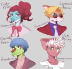 3_horns anthro blue_body blue_eyes blue_hair blue_scales bodily_fluids bow_tie bust_portrait ceratopsian chasmosaurus clothed clothing colored dinosaur eyewear facial_horn female frown green_body green_eyes green_scales group hadrosaurid hair hi_res horn jazzelart leonard_(snoot_game) looking_at_viewer male multi_horn necktie nose_horn orange_body orange_scales ornithischian parasaurolophus pink_hair portrait proceratosaurus purple_eyes red_eyes red_hair reptile scales scalie simple_background slight_smile smile snoot_game snout stegosaurian stegosaurus suit sunglasses tears text thyreophoran white_body white_scales