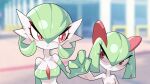  2022 3_fingers arm_grab breasts drunk_oak duo female fingers gardevoir generation_3_pokemon green_hair hair hand_on_arm hi_res kirlia looking_at_another male male_(lore) nintendo parent parent_and_child pokemon pokemon_(species) video_games white_body white_breasts white_skin 