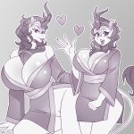 &lt;3 2024 absurd_res anthro asian_clothing asian_mythology autumn_blaze_(mlp) big_breasts breast_size_difference breasts chinese_mythology cleavage clothed clothing duo east_asian_clothing east_asian_mythology eyebrows eyelashes female friendship_is_magic glistening glistening_breasts hasbro hi_res horn huge_breasts japanese_clothing kirin looking_at_viewer mammal monochrome my_little_pony mythology nauth no_underwear open_mouth open_smile queen_rain_shine_(mlp) smile wide_hips yukata