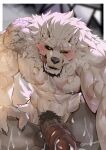 abs anthro balls biceps big_penis black_sclera canid canine canis claws fur genitals green_eyes hi_res humanoid_genitalia humanoid_penis male mammal murimurri670 muscular muscular_anthro muscular_male nude pecs penis simple_background solo tail white_body white_fur wolf