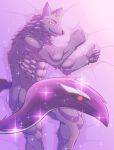 abs anthro bathym bed biceps canid canine canis fur furniture hi_res horn johnathan_oceans lifewonders living_tail lying male mammal muscular muscular_anthro muscular_male nude on_side pecs purple_body purple_fur solo tail tokyo_afterschool_summoners unusual_anatomy unusual_tail wolf