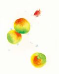  animal artworksmil fish food fruit goldfish highres no_humans original painting_(medium) peach realistic still_life traditional_media watercolor_(medium) white_background 
