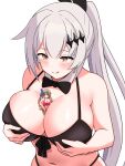  2girls bikini breasts breasts_squeezed_together fal_(girls&#039;_frontline) five-seven_(girls&#039;_frontline) giant giantess girls&#039;_frontline highres large_breasts long_hair multiple_girls person_between_breasts size_difference sukoyugiri swimsuit white_hair 