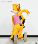 absurd_res anthro butt clothing domestic_cat draw_over felid feline felis footwear hi_res jockstrap katxfish katxlogan male mammal pink_clothing presenting presenting_hindquarters raised_tail shoes sneakers solo tail teasing tongue tongue_out underwear