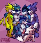 absurd_res alex_the_demon_veemon anal anal_orgasm anal_penetration balls bandai_namco bandanna black_sclera blue_body blue_eyes blue_fur blue_scales blue_skin bodily_fluids bukkake canid canine canis chest_tuft claws cum cum_in_mouth cum_inside cum_on_face cum_while_penetrated digimon digimon_(species) domestic_dog dracky_the_gaomon dragon ejaculation fur gammamon gangbang gaomon genital_fluids genitals group group_sex gumdramon hands-free hi_res horn jester_the_gumdramon joshua_blueflame kerchief knot lion_the_pulsemon male male/male mammal oral orgy penetration penis pulsemon scales scar sex teeth tuft veemon vergil_the_gammamon white_body white_fur white_scales yellow_body yellow_scales yoshio_hiroshi