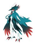  alternate_color bloodborne bright_pupils colored_sclera decidueye english_commentary full_body hat_feather highres irischroma no_humans pokemon pokemon_(creature) red_eyes shiny_pokemon simple_background solo talons white_background white_pupils yellow_sclera 