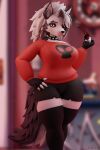 2:3 3d_(artwork) anthro canid canid_demon clothed clothing demon digital_media_(artwork) eyewear female fluffy fluffy_tail fully_clothed geodat64 gloves hair handwear hellhound helluva_boss hi_res inner_ear_fluff legwear loona_(helluva_boss) mammal solo sunglasses tail thigh_highs tuft white_hair