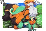absurd_res anal anal_penetration anthro arcanine duo english_text eyes_closed feral fur generation_1_pokemon genitals green_body hi_res lizard male male/male nintendo nude open_mouth orange_body orange_fur penetration penis pokemon pokemon_(species) reptile scalie sex text tongue tongue_out vilf