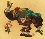 87octane biped clothed clothing duo eyebrows fingers ganondorf green_clothing hair humanoid humanoid_pointy_ears hylian link male muscular muscular_male nintendo not_furry size_difference the_legend_of_zelda triforce
