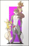 anthro bodily_fluids canid canine clothing cloversden cum female fennec fox genital_fluids group hi_res male male/female mammal penny_fenmore trio undressing