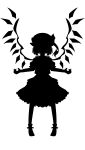  1girl bobby_socks debiru_takako flandre_scarlet full_body greyscale hat highres medium_hair mob_cap monochrome one_side_up puffy_short_sleeves puffy_sleeves shirt short_sleeves silhouette skirt socks solo touhou vest 