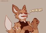 5_fingers animated anthro brown_body brown_fur canid canine canis cantio_(lawyerdog) claws clothed clothing coyote dipstick_tail fingers fur lawyerdog male mammal markings solo tail tail_markings tail_motion text