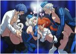  2boys 2girls animal_ears ass bent_over blue_hair boots cat_ears cat_tail elizabeth_(persona) highres kinkymation multiple_boys multiple_girls persona persona_3 persona_3_portable red_hair sex shiomi_kotone short_hair tail theodore_(persona) thighhighs thighhighs_under_boots velvet_room white_hair yuuki_makoto_(persona_3) 