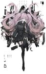  1girl absurdres black_dress black_thighhighs brown_eyes dress dual_wielding garter_straps gun handgun highres holding holding_gun holding_weapon lm7_(op-center) long_hair looking_at_viewer original pink_hair solo thighhighs trigger_discipline twintails very_long_hair weapon 