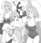  2girls absurdres ahoge armband bar_censor blue_archive blush breast_press breasts censored cleavage closed_eyes closed_mouth cum ejaculation erection futanari futanari_masturbation gloves greyscale hands_up heart highres hoshino_(blue_archive) hoshino_(young)_(blue_archive) large_breasts long_hair long_sleeves makura_u9b masturbation monochrome multiple_girls necktie nipples one-piece_swimsuit open_mouth penis pleated_skirt projectile_cum shirt shirt_tucked_in short_hair skirt speech_bubble swimsuit translation_request yume_(blue_archive) 