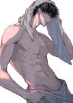  1boy abs drying drying_hair green_eyes highres lips love_and_deepspace male_focus muscular muscular_male parted_lips pectorals renorenoko short_hair solo towel towel_on_head upper_body wet zayne_(love_and_deepspace) 