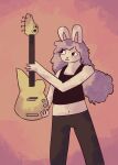 absurd_res anthro bass_guitar clothed clothing digital_media_(artwork) fur guitar gynomorph hair hi_res intersex lagomorph leporid mammal musical_instrument nonbinary_(lore) plucked_string_instrument rabbit shaded simple_background smile solo string_instrument thegunkster