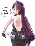  1girl back backless_dress backless_outfit black_dress blue_eyes dress english_text hololive hololive_english ina&#039;s_back_(meme) liamickpie long_hair low_wings meme mole mole_under_eye ninomae_ina&#039;nis ninomae_ina&#039;nis_(1st_costume) purple_hair solo speech_bubble strapless strapless_dress tentacle_hair tube_dress virtual_youtuber wings 