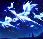  2others ambiguous_gender animal_focus blue_theme commentary_request dragon fantasy flying highres multiple_others night night_sky original outdoors scales scenery shooting_star sky spread_wings star_(sky) starry_sky western_dragon wide_shot wyvern yamamura_le 