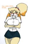 animal_crossing anthro big_breasts blush breasts female hi_res isabelle_(animal_crossing) nintendo pace-maker small_waist solo thick_thighs wide_hips