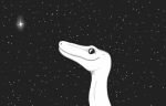 cosmic_background dinosaur earhole feral looking_up male night procyon-art reptile scales scalie sky smile solo star starry_background theropod