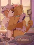 absurd_res breakfast canid canine canis domestic_dog embrace hi_res hug kitchen male male/male mammal romantic romantic_couple shirtless